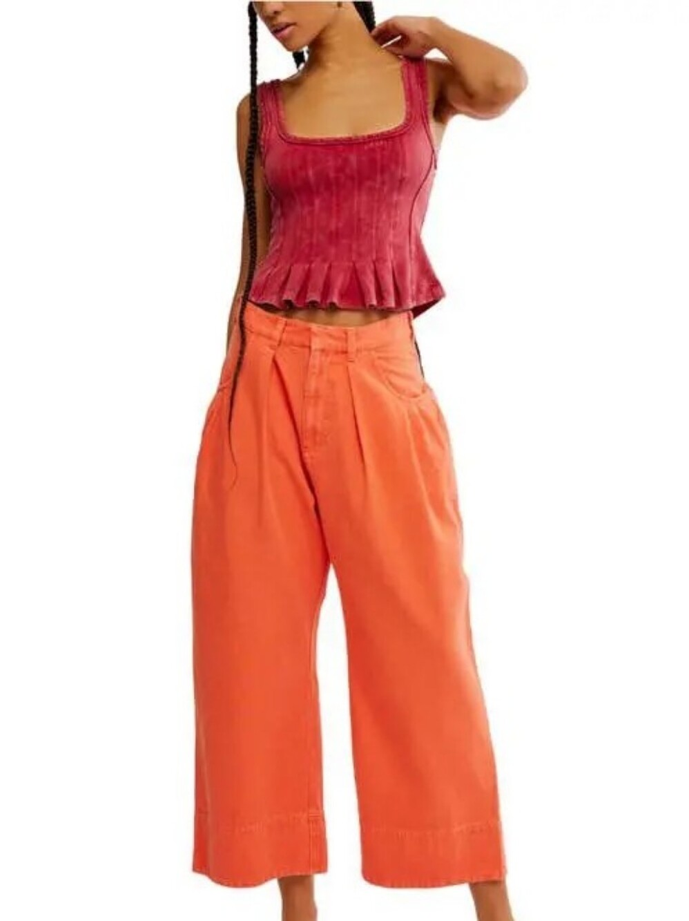 Free People Sweet Talk Chino Pants in Red Mango Orange Cotton Linen Blend Size 4